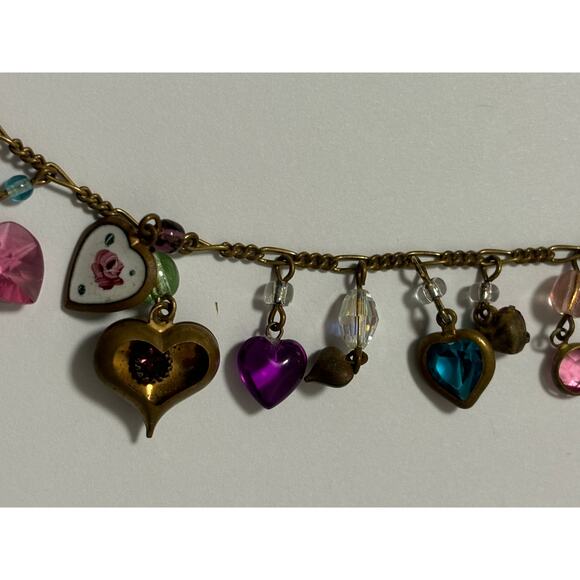 Vintage Pididdly Links Whimsical Necklace 24" Heart Charms Enamel, Glass, Unique - Picture 5 of 6